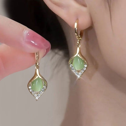 Exquisite Opal Earrings Women's Luxury Water Drop Shape Gems Earrings