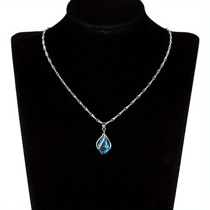 925 Silver Plated Teardrop Cut Aquamarine Gemstone Pendant Necklace