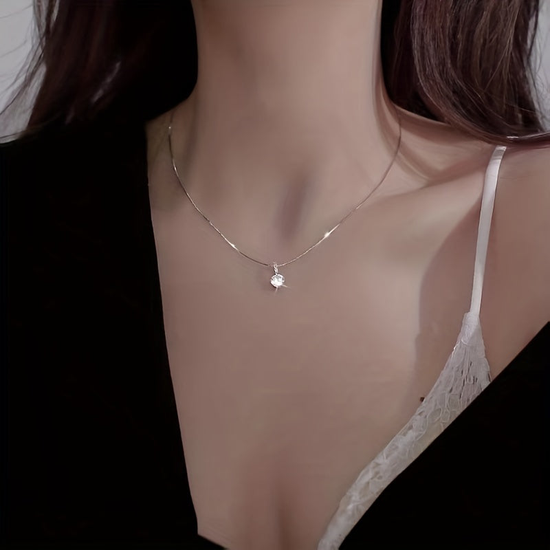 1Pc Shiny For Women Zircon Water Drop Pendant Clavicle Chain Necklace