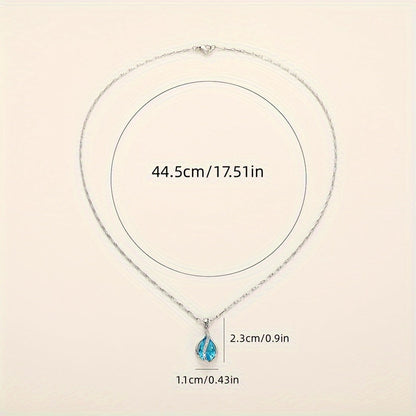 925 Silver Plated Teardrop Cut Aquamarine Gemstone Pendant Necklace